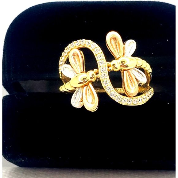 14 k GOLD Double Dragonfly Ring size 6 - Picture 15 of 16